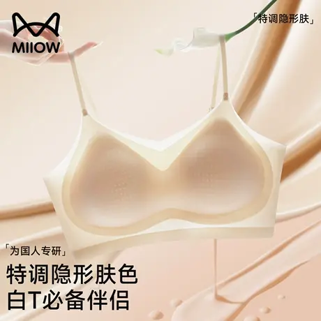 猫人粉底液隐形超薄无痕内衣女冰丝聚拢运动背心款胸罩细肩带文胸商品大图