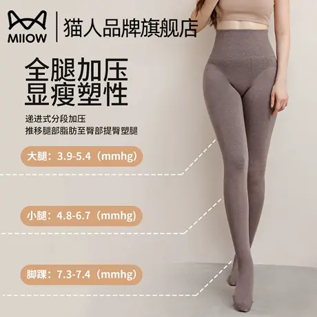 猫人打底裤袜女士灰色秋冬加绒加厚高腰光腿神器外穿压力瘦腿新款商品大图
