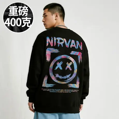 【大码男装】300斤大码男装潮男港风服饰加肥加大码圆领卫衣春秋商品大图