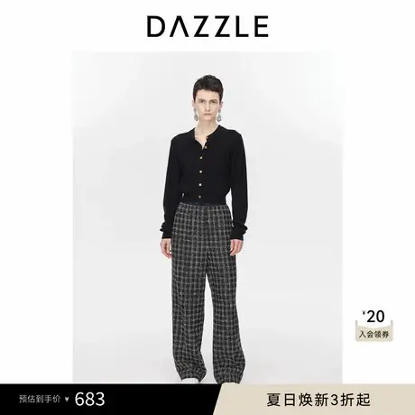 DAZZLE地素奥莱针织圆领开衫冬季黑色法式浪漫毛衣上衣女商品大图