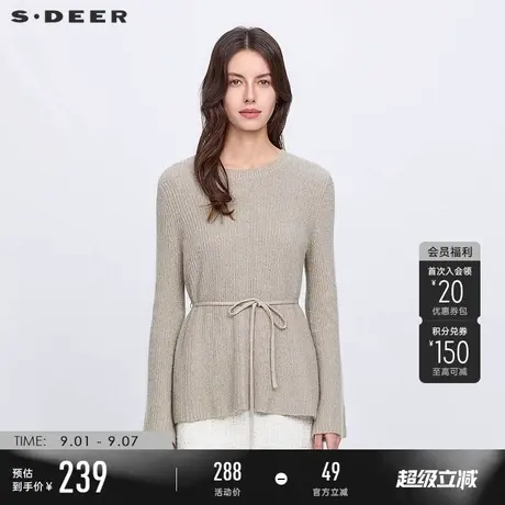 sdeer圣迪奥女装罗纹圆领收腰宽松针织衫S24183512商品大图