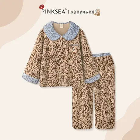 Pinksea睡衣女款纯棉豹纹长袖长裤春秋A类家居服2025新款时尚套装商品大图