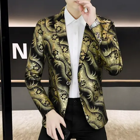 轻奢时尚烫金小西装男士秋季商务休闲男装个性潮流演出主持人西服商品大图