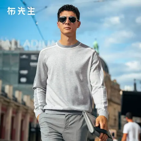 MrBu布先生百搭圆领纯棉针织衫2025秋新款撞色条纹长袖男BT16885商品大图