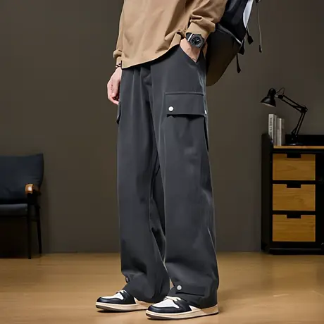 韩版百搭纯色简约青年工装休闲裤长裤秋季通勤纯色直筒裤男AX商品大图