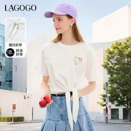 LAGOGO白色学院风系带短款T恤女拉谷谷夏季新款简约柔软透气短袖商品大图