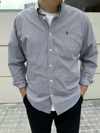 大依无忧春秋款韩系小格子潮胖子加肥加大码男士长袖休闲衬衫衬衣商品大图