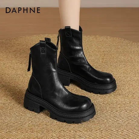 达芙妮黑色短靴女2025秋冬新款小个子增高显瘦骑士靴巨好看马丁靴图片