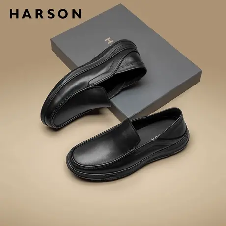哈森男鞋新款男士休闲皮鞋通勤真皮爸爸鞋软底轻便一脚蹬乐福鞋子图片