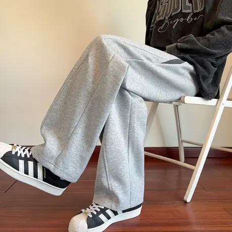 唐狮秋冬季直筒休闲长裤男针织拼接设计感宽松简约时尚潮TD图片