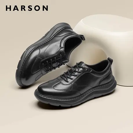 哈森男鞋春季皮鞋男真皮商务休闲鞋皮质跑步鞋软底黑色公务通勤鞋商品大图