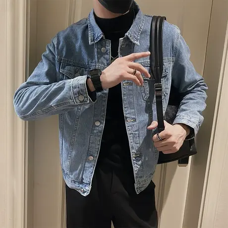 秋季简约牛仔外套男潮流韩版复古水洗夹克上衣潮牌发型师牛仔衣商品大图