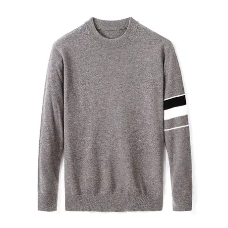 秋冬羊毛衫男商务打底衫宽松男士中老年圆领拼接针织衫男式毛衣潮商品大图