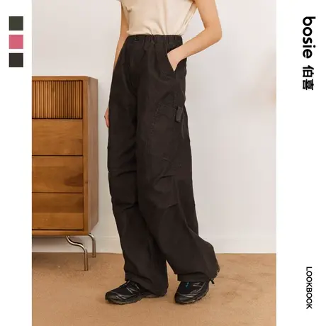【商场同款】bosie2023冬新款休闲裤男情侣阔腿伞兵裤复古工装裤商品大图