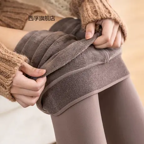 冬加绒加厚打底裤女压力瘦腿日系奶咖色连脚连裤袜显瘦踩脚裤灰色图片