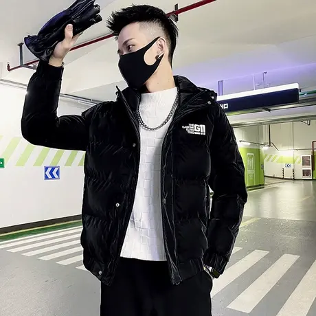 冬季痞帅亮面连帽棉服2022新款棉袄痞帅潮牌加厚棉衣外套ins百搭图片