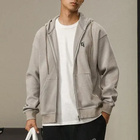 潮流男装连帽拉链卫衣纯色休闲男装户外潮牌卫衣男士长袖百搭卫衣商品大图