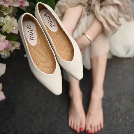 Artmu阿木奶奶鞋女2023新款尖头单鞋真皮工作鞋女黑色软底通勤商品大图