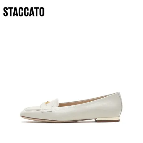 思加图新款奶油鞋方头通勤平底鞋单鞋女皮鞋子9UR36CQ2图片