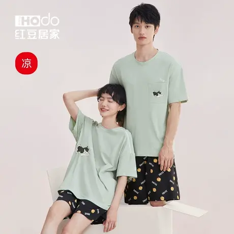 【凉感】红豆居家情侣睡衣夏季可外穿短袖睡裙可爱宽松家居服套装商品大图