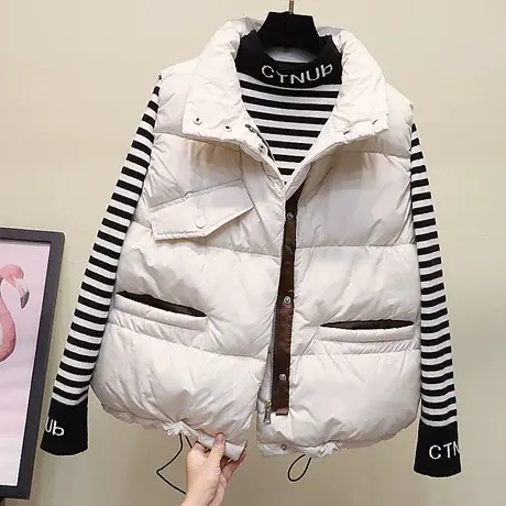 冬季女装2023新款真假口袋领上二扣保暖韩版百搭羽绒棉马甲夹女潮商品大图