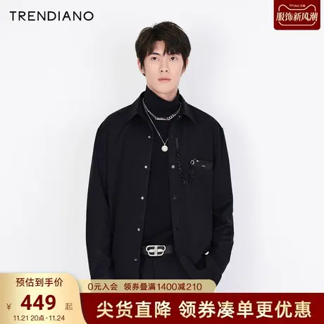 TRENDIANO潮牌新款秋冬衬衣可拆卸卡包尖领长袖休闲衬衫男商品大图
