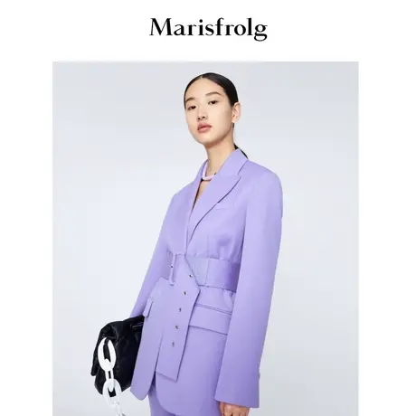 【言选好物】玛丝菲尔冬季新款紫色气质V领西装外套羊毛商品大图