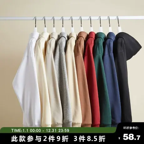 秋季纯色薄款连帽卫衣男女街头潮牌宽松大码美式休闲百搭帽衫上衣商品大图
