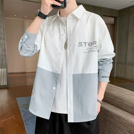 长袖衬衫男士春季休闲白色内搭衬衣男生春秋装2023新款寸衫上衣服商品大图