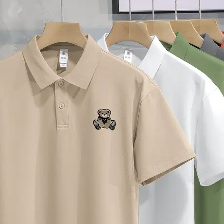 短袖t恤男商务休闲保罗翻领polo衫潮牌小熊有领半袖冰丝凉感体恤图片