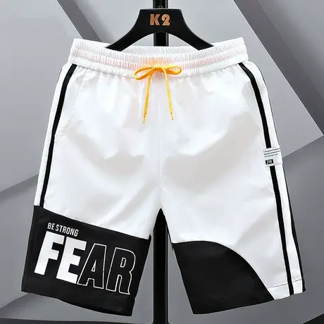 夏季短裤男士冰丝凉感男款五分中裤运动拼接痞帅直筒外穿大裤衩子商品大图