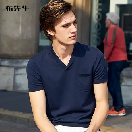 MrBu布先生雅致无扣V型翻领针织T恤夏季商务Polo衫男上衣AT10234商品大图