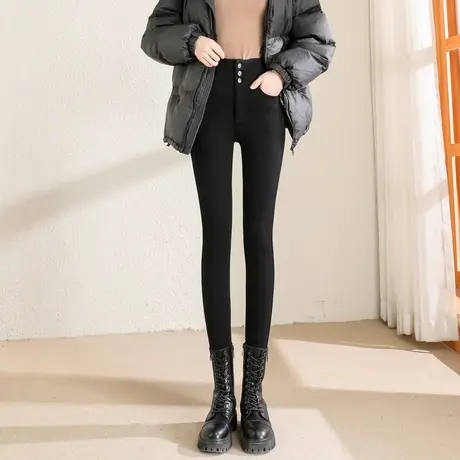 时尚加绒保暖长裤2022年冬季新款女士气质高腰显瘦通勤小脚裤商品大图