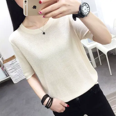 针织短袖女2023新款潮韩版宽松显瘦上衣女夏季薄款冰丝t恤女ins潮图片