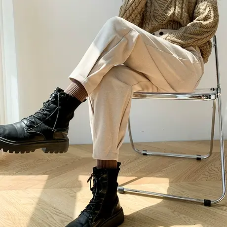 毛呢裤子女秋冬2023新款显瘦萝卜奶奶裤宽松高腰休闲咖啡色哈伦裤商品大图