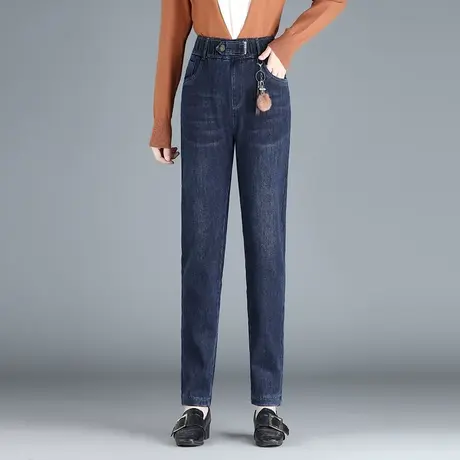 松紧高腰小脚牛仔裤女冬季2023新款加绒加厚铅笔裤显瘦休闲裤长裤商品大图