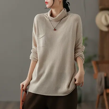 dza 高领长袖针织衫女士毛衣秋冬新款洋气内搭上衣宽松休闲打底衫图片