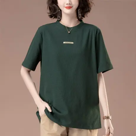 短袖t恤女夏季新款加肥加大码女装宽松中年妈妈休闲百搭纯棉体恤图片