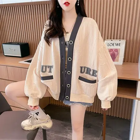 早秋装撞色外套女2023新款春秋季韩版宽松薄款棒球服夹克开衫卫衣商品大图