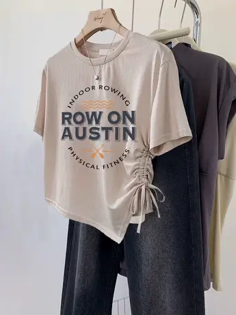 温柔韩系闺蜜装T恤女夏2023新款不规则下摆抽绳短袖ins潮遮肚上衣商品大图