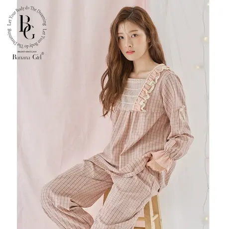 Bananagirl春秋睡衣女套装格子睡衣甜美可爱女士家居服长袖长裤商品大图