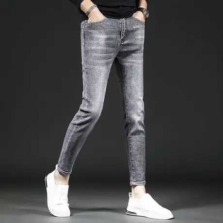 高端牛仔裤男款九分裤修身小脚2022年新款春秋季灰色潮牌男士裤子商品大图
