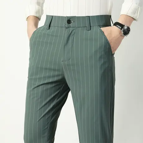 条纹西裤男士直筒宽松商务正装九分休闲裤子夏季薄款夏天2024新款商品大图