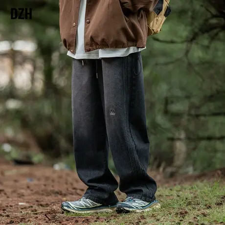 男士黑色牛仔裤男潮牌垂感裤子潮流百搭男生休闲裤美式高街直筒裤商品大图