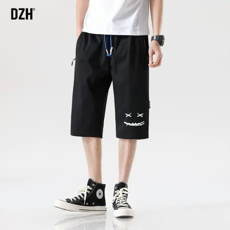 男生黑色笑脸印花短裤男直筒冰丝速干夏季休闲裤运动裤外穿大裤衩商品大图