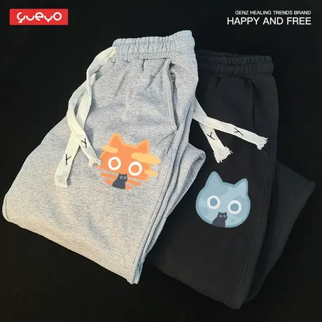 悦游 Moom&Sun黑猫 薄款男春秋季猫咪太阳月亮宽松束脚休闲裤纯棉商品大图