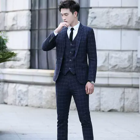 男士西服套装韩版修身三件套新郎礼服英伦风伴郎正装结婚西装外套商品大图