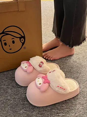 可爱卡通厚底棉拖鞋女外穿2023年秋冬新款加绒保暖时尚包头毛毛鞋商品大图