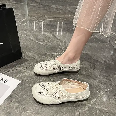 镂空乐福鞋女2024夏季新款网面透气休闲妈妈鞋一脚蹬轻便软底女鞋商品大图