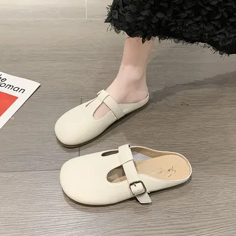 无后跟懒人鞋女一脚蹬2024新款春季平底百搭舒适软底单鞋包头半拖商品大图